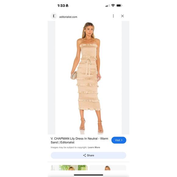 V. Chapman The Lily Dress Smocked Sleeveless In Neutral Warm Sand Size 2 NWOT - Picture 11 of 12